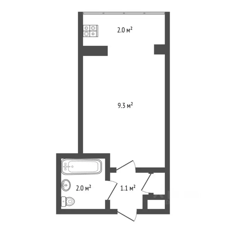 Студия Тюменская область, Тюмень ул. Республики, 241 (14.0 м) - Фото 1