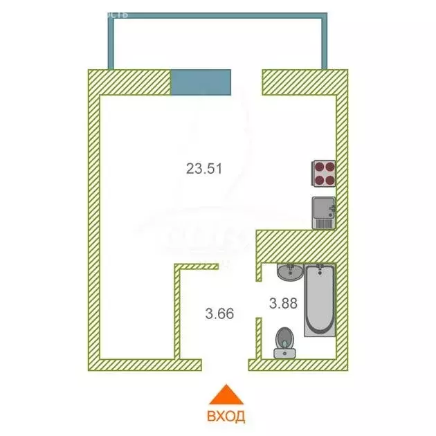 Квартира-студия: Тюмень, Широтная улица, 217к1 (27.7 м) - Фото 2