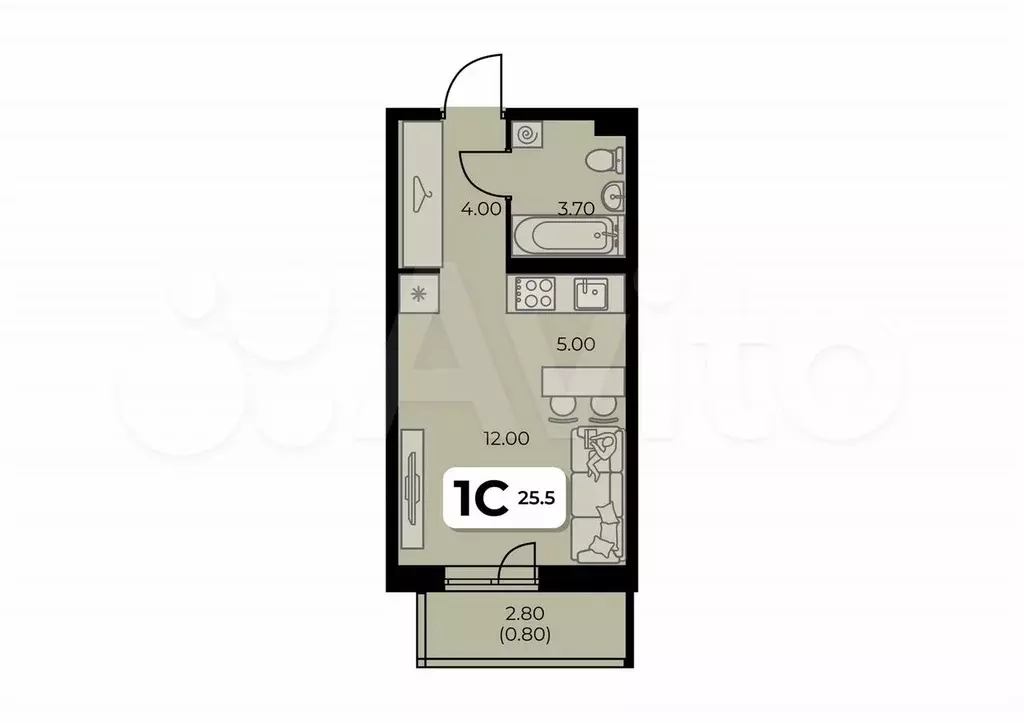 Квартира-студия, 25,5 м, 5/8 эт. - Фото 0