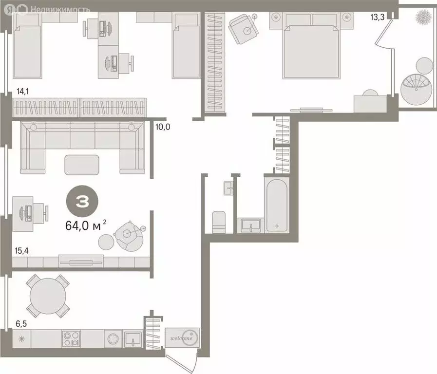3-комнатная квартира: Екатеринбург, Шефская улица, 61 (63.3 м) - Фото 2