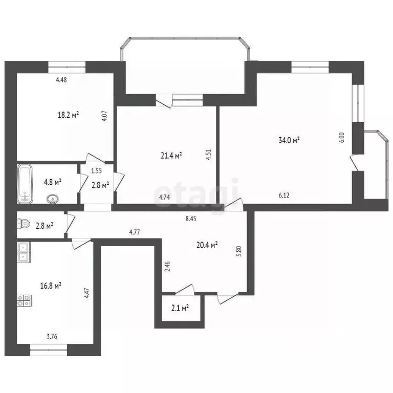 3-к кв. Тюменская область, Тюмень ул. Мельникайте, 125к1 (128.3 м) - Фото 1