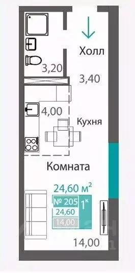 Студия Крым, Симферополь ул. Беспалова, 110Ж (25.0 м) - Фото 1