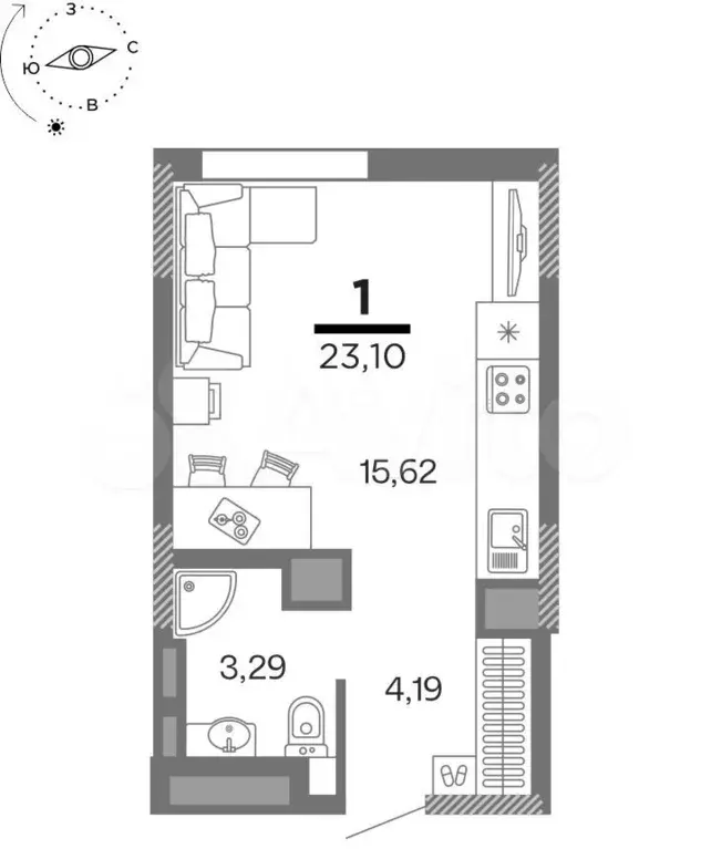 1-к. квартира, 23,1 м, 10/25 эт. - Фото 0