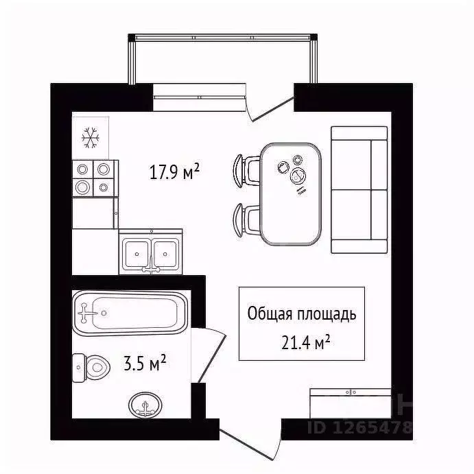 Студия Новосибирская область, Бердск Радужный мкр, 6 (21.4 м) - Фото 0