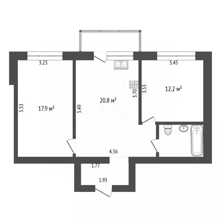 2-к кв. Тюменская область, Тюмень ул. Оловянникова, 15 (58.2 м) - Фото 2