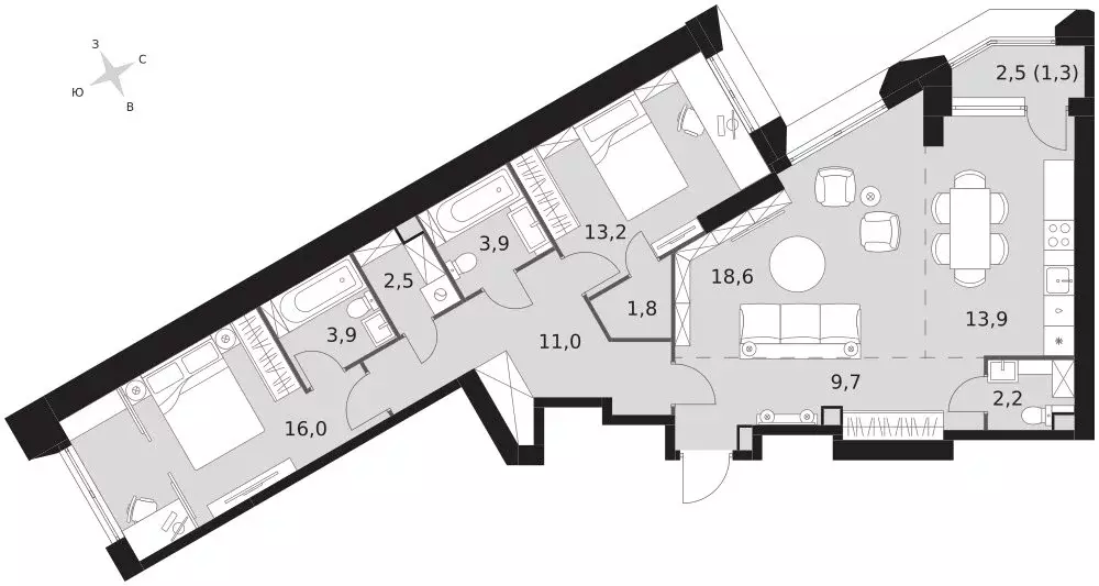 3-комнатная квартира: Москва, ЖК Архитектор (98 м) - Фото 2