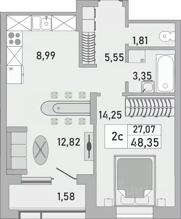 2-к кв. Башкортостан, Уфа Бакалинская ул., 9/1 (48.35 м) - Фото 1