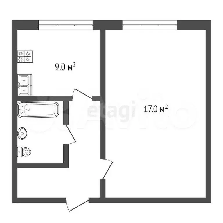 1-к. квартира, 30 м, 2/2 эт. - Фото 0