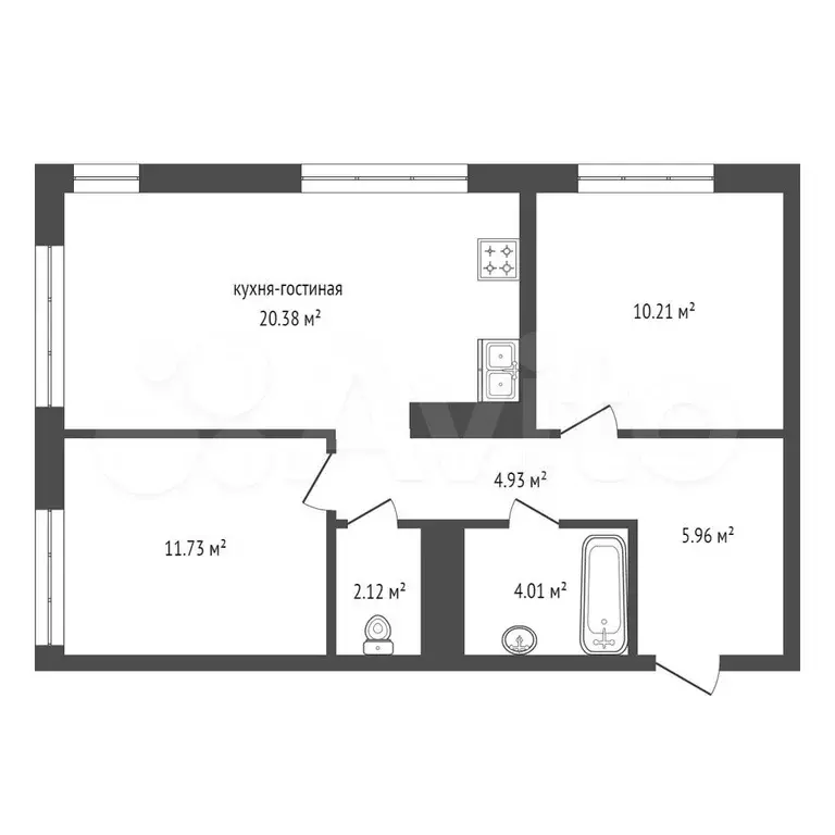 2-к. квартира, 60 м, 5/17 эт. - Фото 0