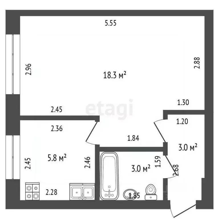 1-к кв. Башкортостан, Стерлитамак ул. Худайбердина, 174 (30.1 м) - Фото 2