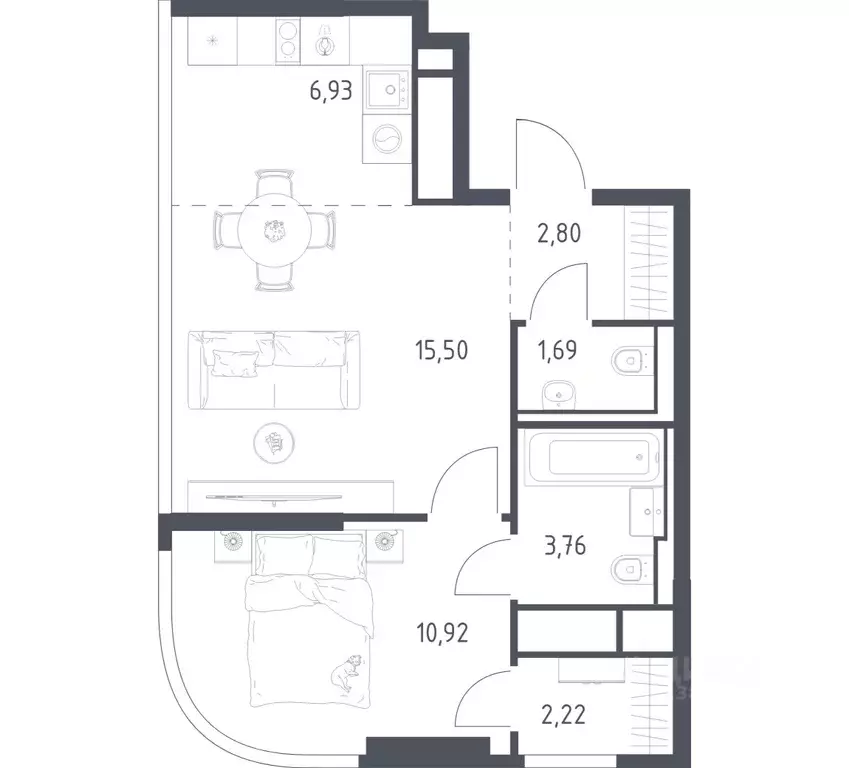 1-к кв. Москва Квартал на воде жилой комплекс, к5 (43.82 м) - Фото 0