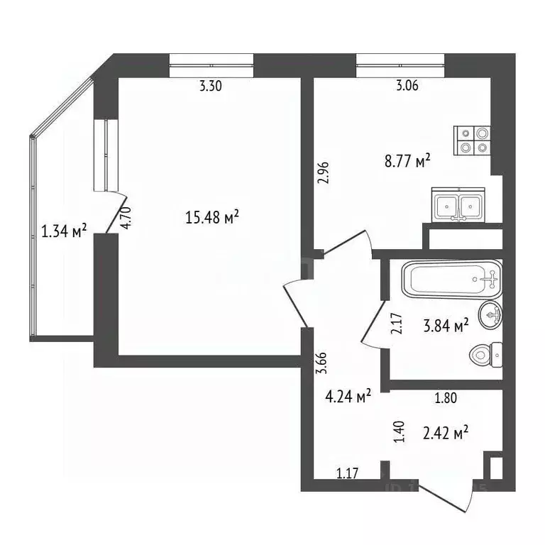 1-к кв. Самарская область, Самара просека 7-я, 104 (34.3 м) - Фото 1