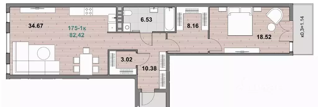 1-к кв. Калининградская область, Зеленоградск ул. Гагарина (82.42 м) - Фото 1