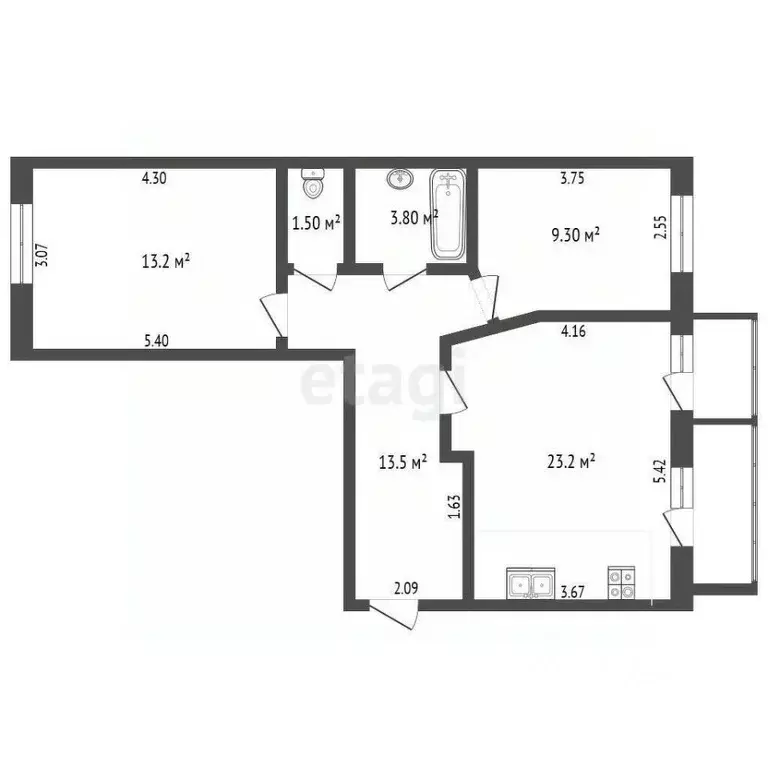 2-к кв. Вологодская область, Вологда Старое ш., 16А (63.0 м) - Фото 0