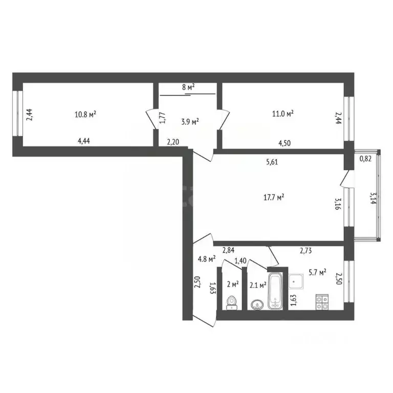 3-к кв. Амурская область, Благовещенск Амурская ул., 25 (58.4 м) - Фото 1