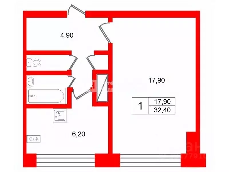 1-к кв. Санкт-Петербург Серебристый бул., 34К1 (32.4 м) - Фото 2