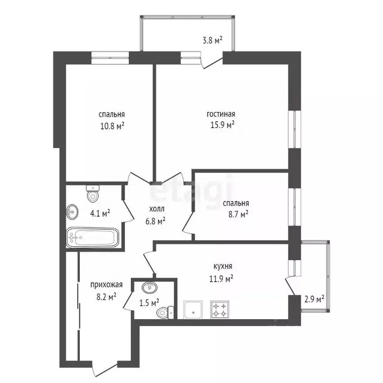 3-к кв. Красноярский край, Красноярск ул. Мужества, 10А (68.5 м) - Фото 2