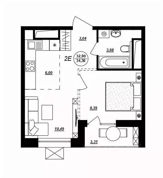2-к кв. Хабаровский край, Хабаровск ул. Демьяна Бедного (34.36 м) - Фото 1