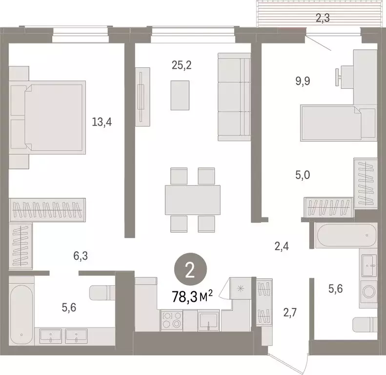 2-комнатная квартира: Новосибирск, улица Аэропорт (78.31 м) - Фото 1