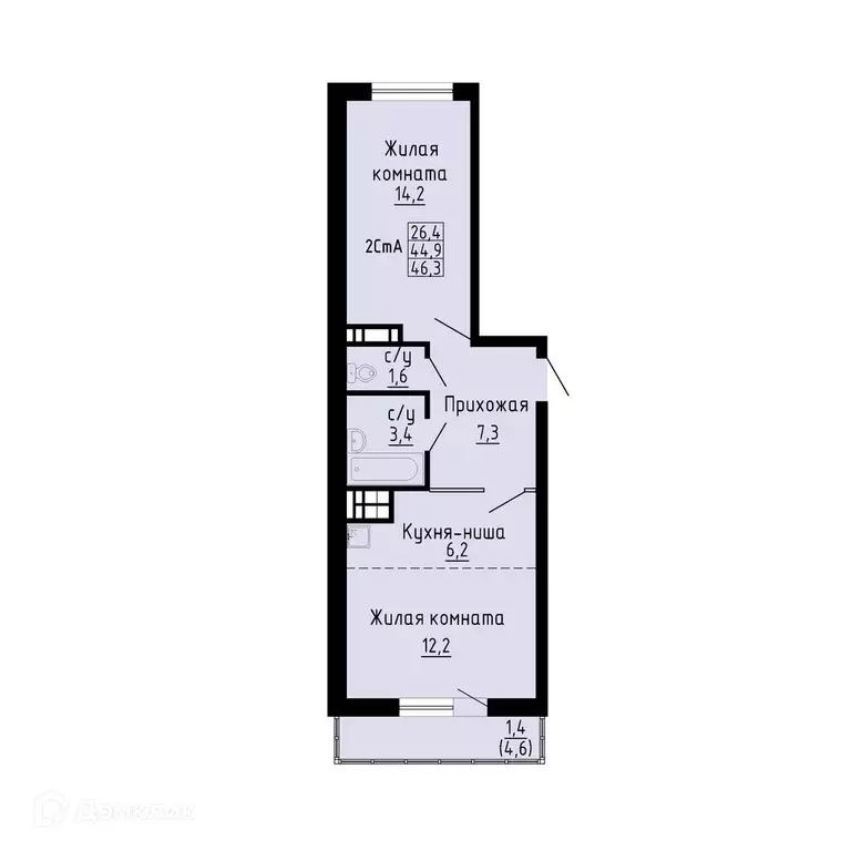 Продаётся квартира-студия, 46.3 м - Фото 0