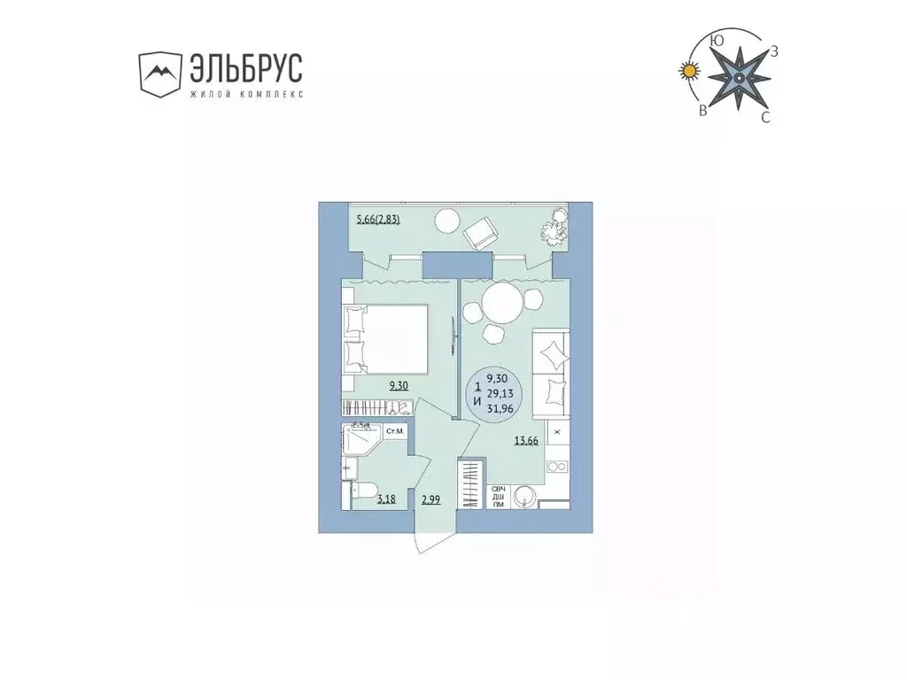 1-к кв. Башкортостан, Уфа Кавказская ул., 24 (31.96 м) - Фото 0