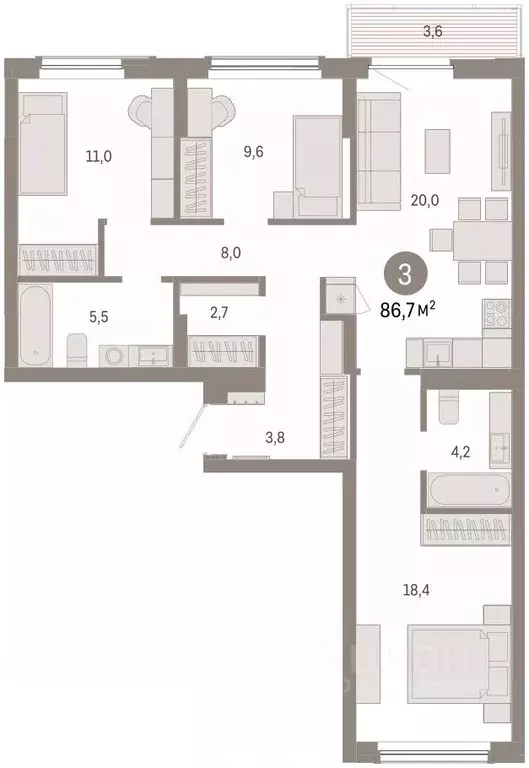 3-к кв. Омская область, Омск  (86.67 м) - Фото 2