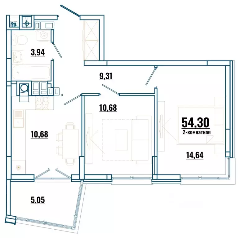 2-к кв. Ростовская область, Ростов-на-Дону, Нахичевань  (54.3 м) - Фото 1