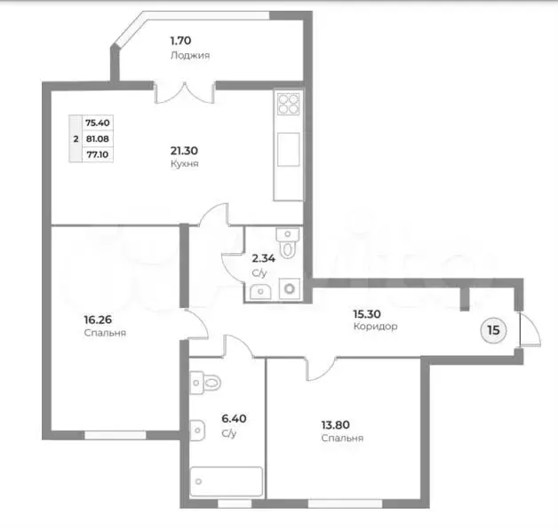 2-к. квартира, 77,1 м, 4/4 эт. - Фото 1