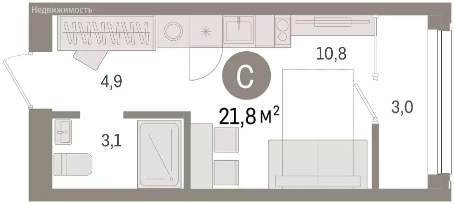 1-комнатная квартира: Тюмень, улица Павла Фитина, 3 (21.4 м) - Фото 1