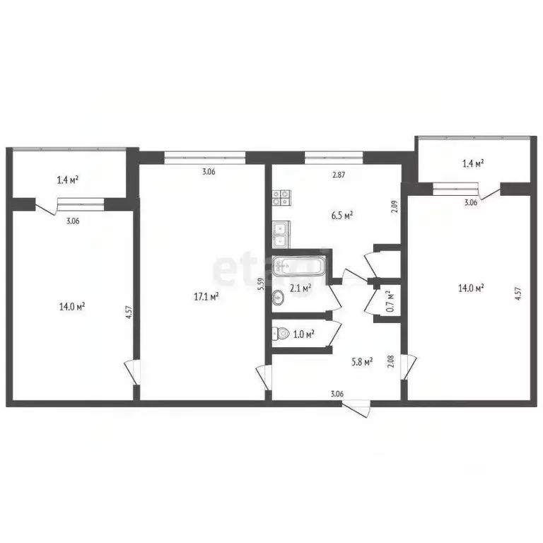 3-к кв. Мордовия, Саранск Ярославская ул., 17 (61.2 м) - Фото 2