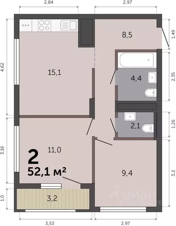 2-к кв. Свердловская область, Екатеринбург Малевич жилой комплекс ... - Фото 1