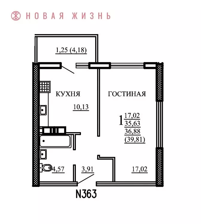 1-комнатная квартира: Самара, Белорусская улица, 18 (39 м) - Фото 0
