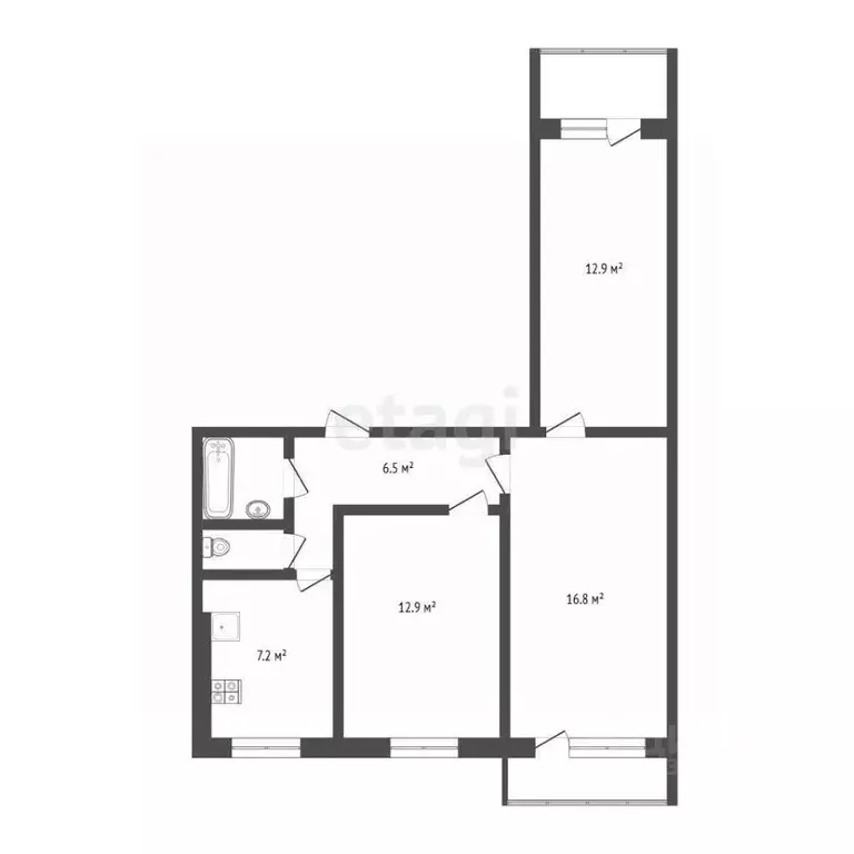 3-к кв. Омская область, Омск Харьковская ул., 9 (60.3 м) - Фото 2