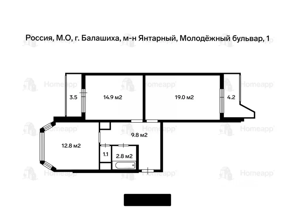 2-к кв. Московская область, Балашиха Янтарный мкр, бул. Молодежный, 1 ... - Фото 1