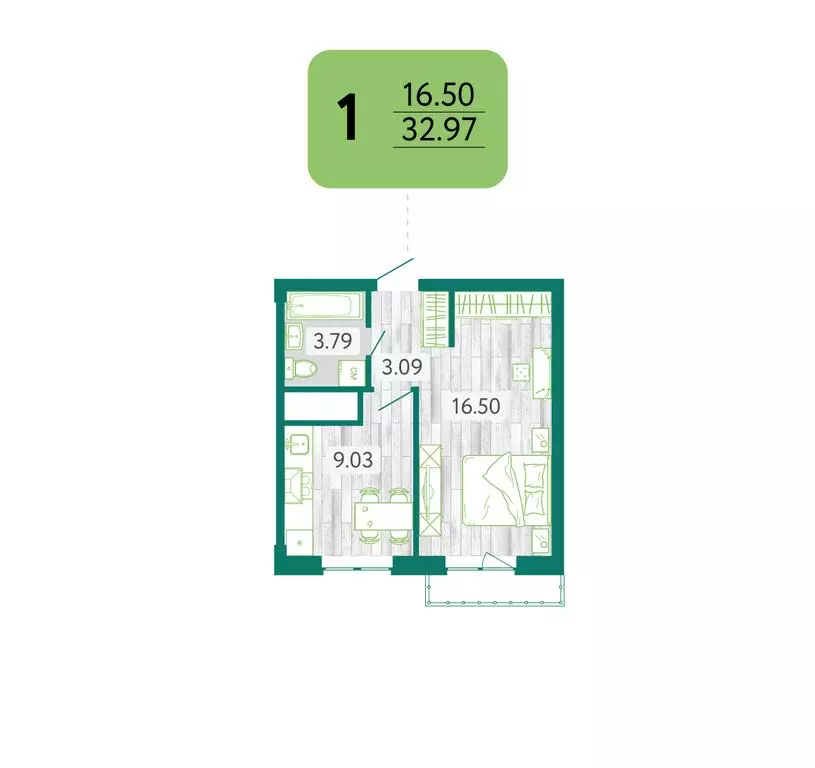 1-комнатная квартира: Белгород, Донецкая улица, 79Ак1 (32.97 м) - Фото 0