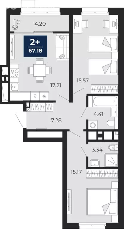 2-комнатная квартира: Тюмень, Ленинский округ, ЖК Беринг (67.18 м) - Фото 1