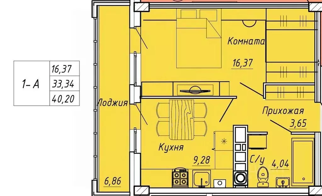 1-к кв. Ивановская область, Иваново Апрельская ул., 95 (40.2 м) - Фото 0