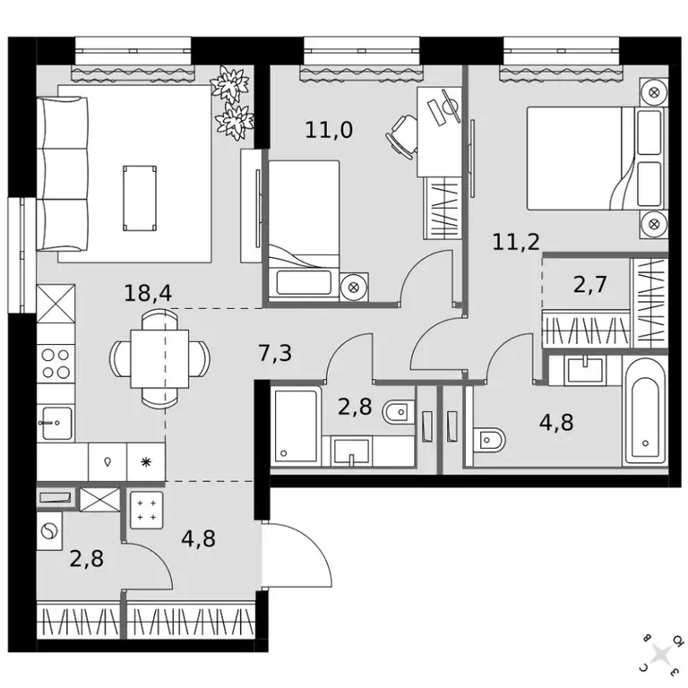 2-к кв. Татарстан, Казань Фриссон жилой комплекс (65.8 м) - Фото 1