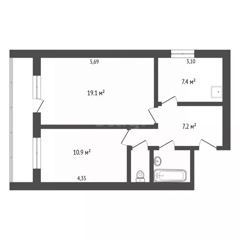 2-к кв. Амурская область, Благовещенск Амурская ул., 190 (48.4 м) - Фото 1