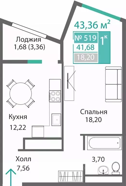1-к кв. Крым, Симферополь Барбарис жилой комплекс (43.36 м) - Фото 0