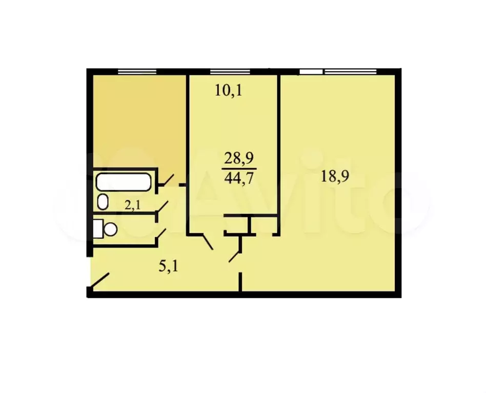 2-к. квартира, 41,5 м, 1/5 эт. - Фото 0