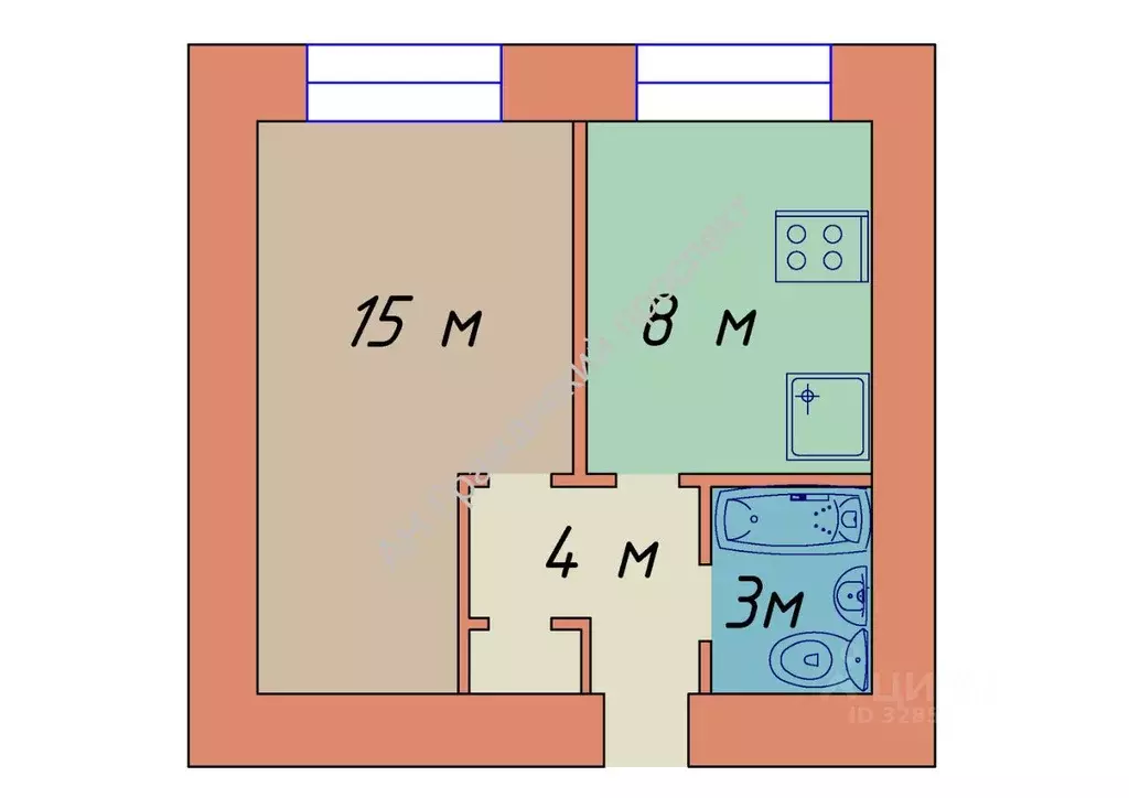1-к кв. Санкт-Петербург ул. Бутлерова, 12 (30.4 м) - Фото 1