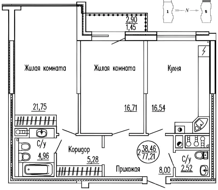 2-к кв. калининградская область, калининград ул. сержанта колоскова, 8 . - Фото 1