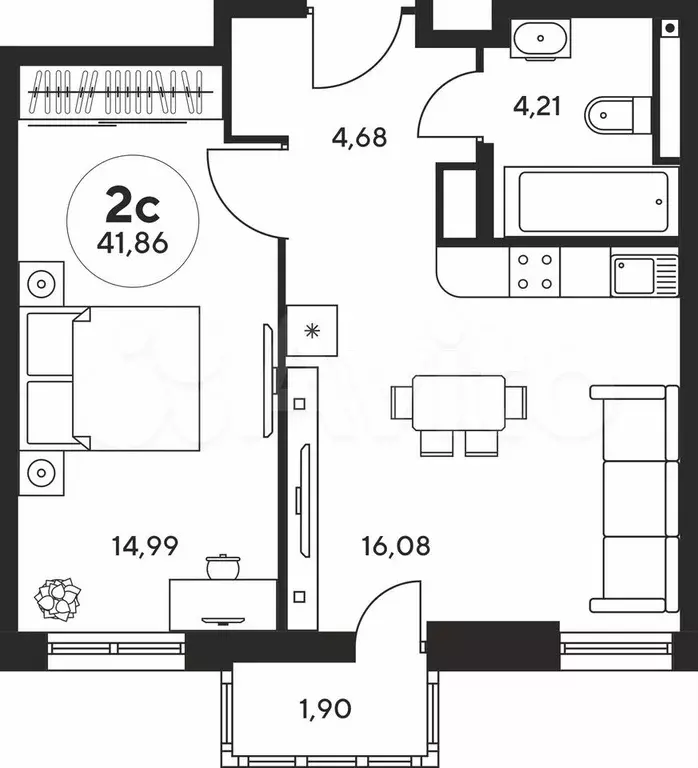 2-к. квартира, 41,9 м, 10/25 эт. - Фото 1