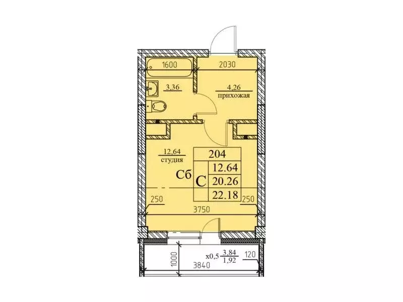 Квартира-студия: Омск, улица Дианова, 34 (22.18 м) - Фото 0