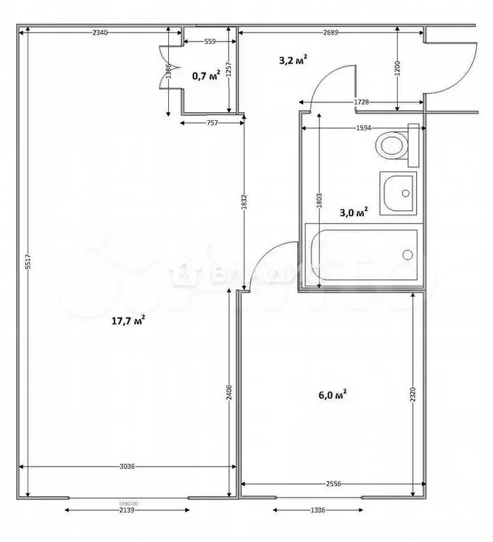 1-к. квартира, 30,6 м, 4/4 эт. - Фото 0