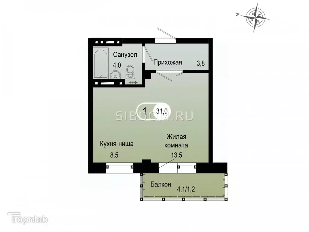Студия Красноярский край, Красноярск Свердловская ул., 6И (31.0 м) - Фото 1