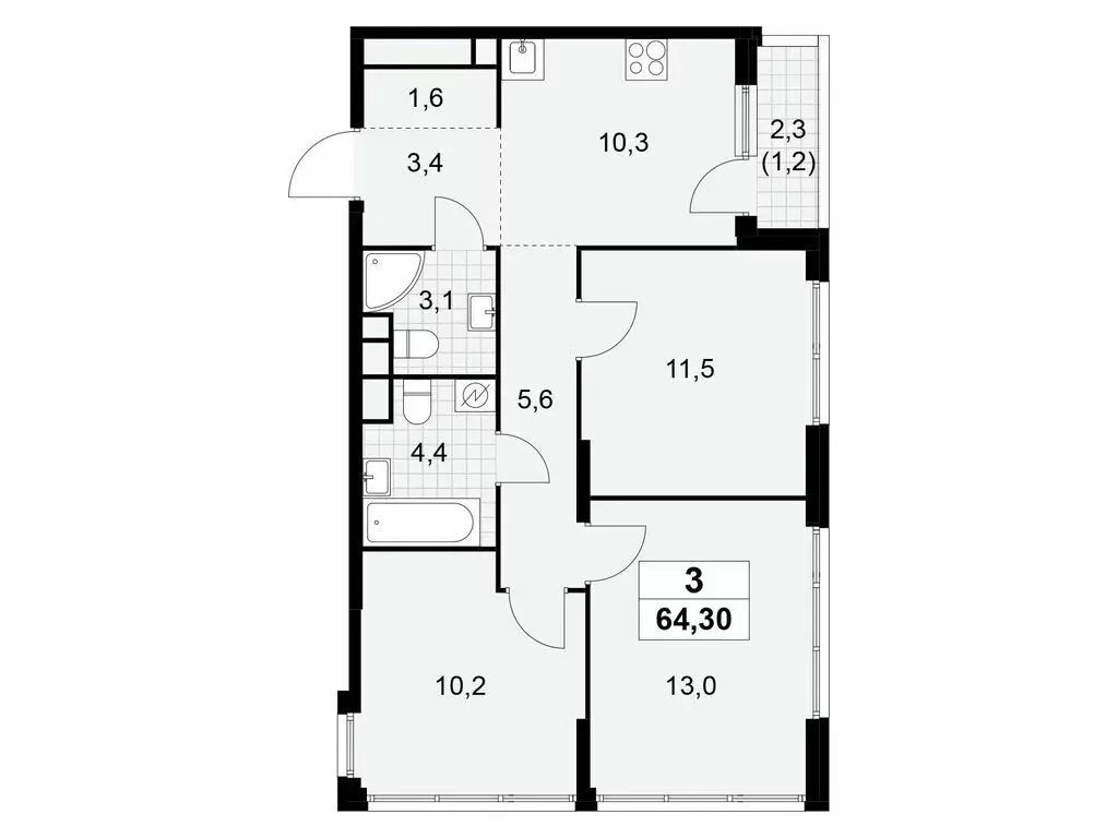 3-комнатная квартира: Москва, Бартеневская улица, 18к1 (64.3 м) - Фото 1
