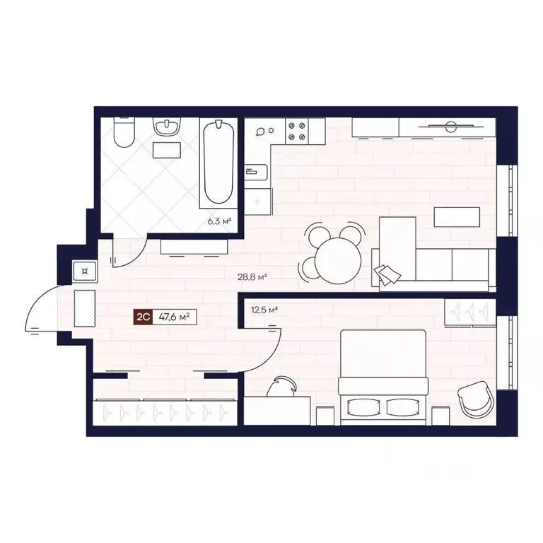 2-к кв. Новосибирская область, Новосибирск ул. Кошурникова, с24 (47.58 ... - Фото 0
