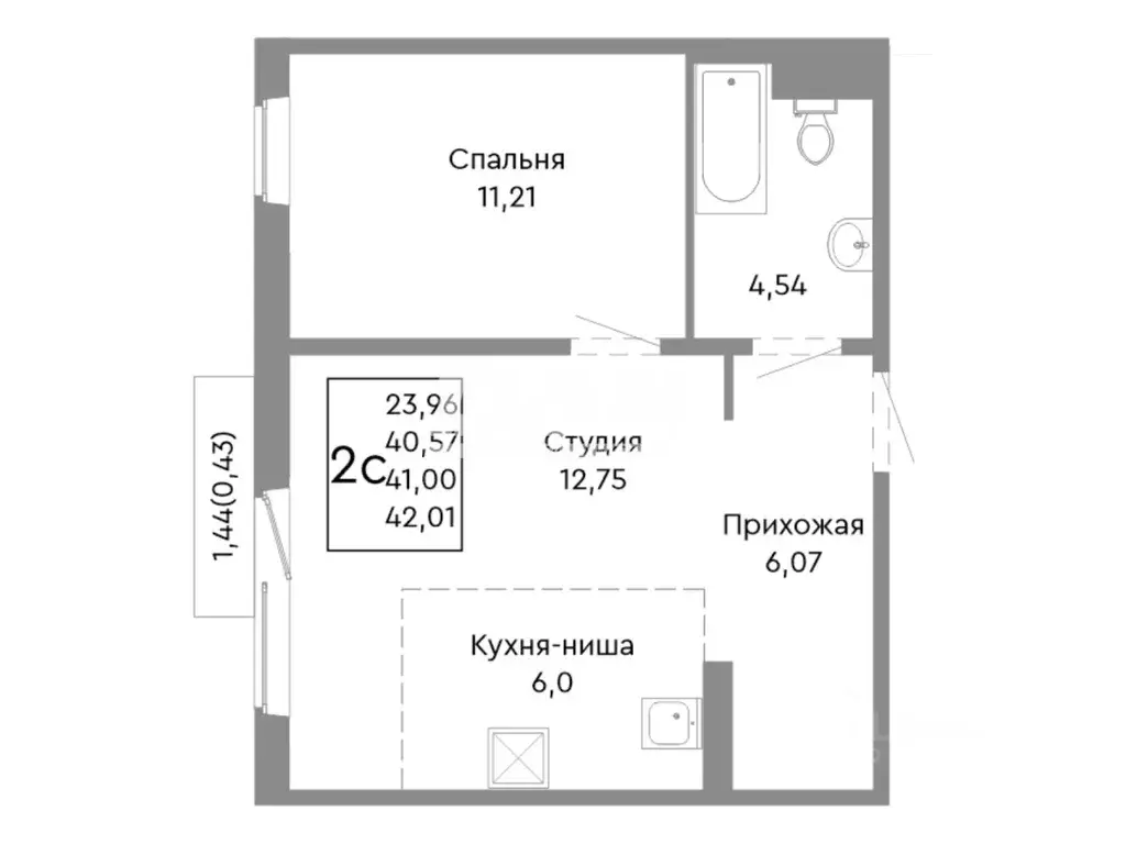 1-к кв. Челябинская область, Челябинск Нефтебазовая ул., 24 (40.6 м) - Фото 2